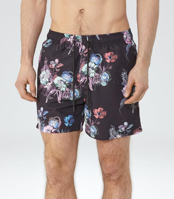 Reiss Lucas - Mens Floral Print Swim Shorts In White, Size Xs