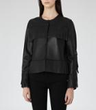 Reiss Olivia - Womens Fringed Leather Jacket In Black, Size S