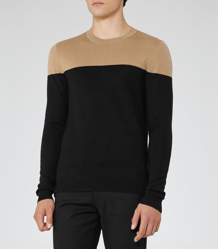 Reiss Barten - Mens Colour Block Jumper In Black, Size S