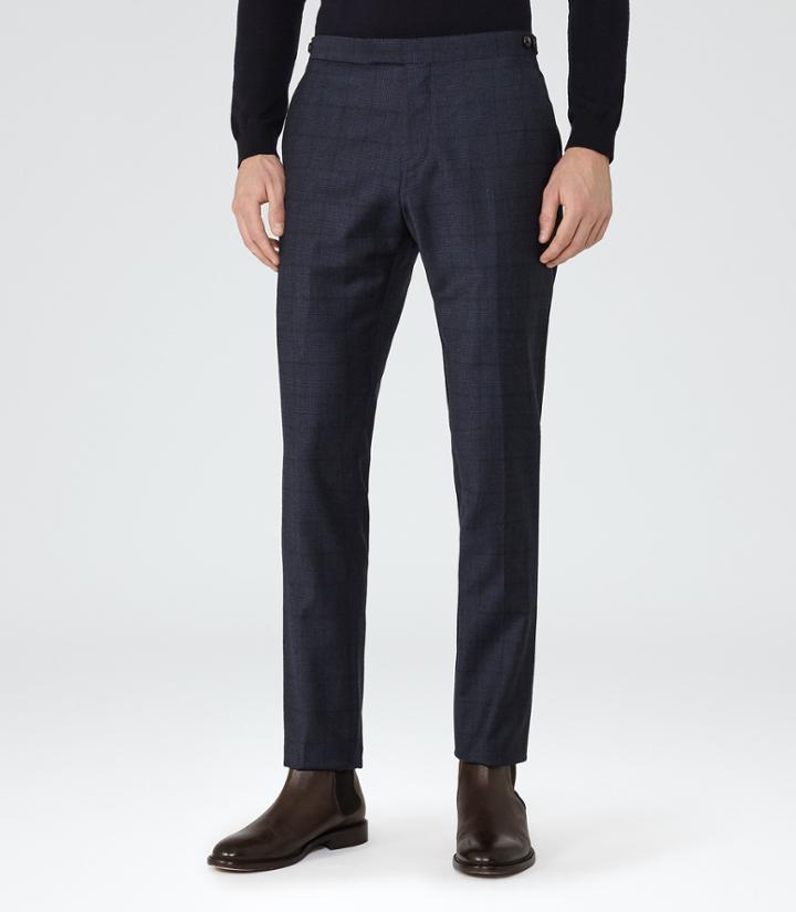 Reiss Hour T - Mens Checked Tailored Trousers In Blue, Size 30