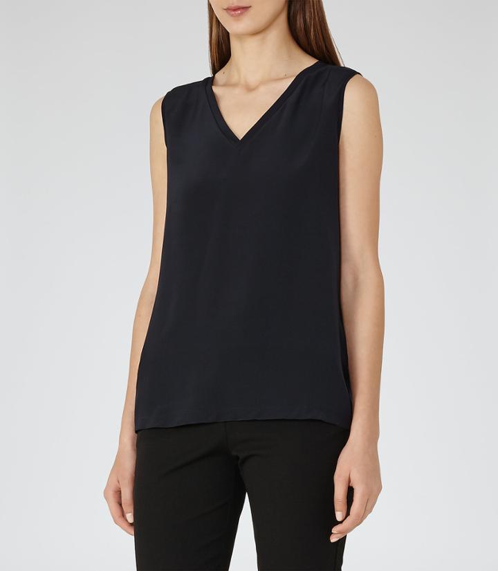 Reiss Fierce - Womens Silk-front Tank Top In Blue, Size S