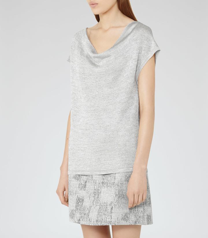 Reiss Evadine - Womens Metallic Top In Grey, Size Xs
