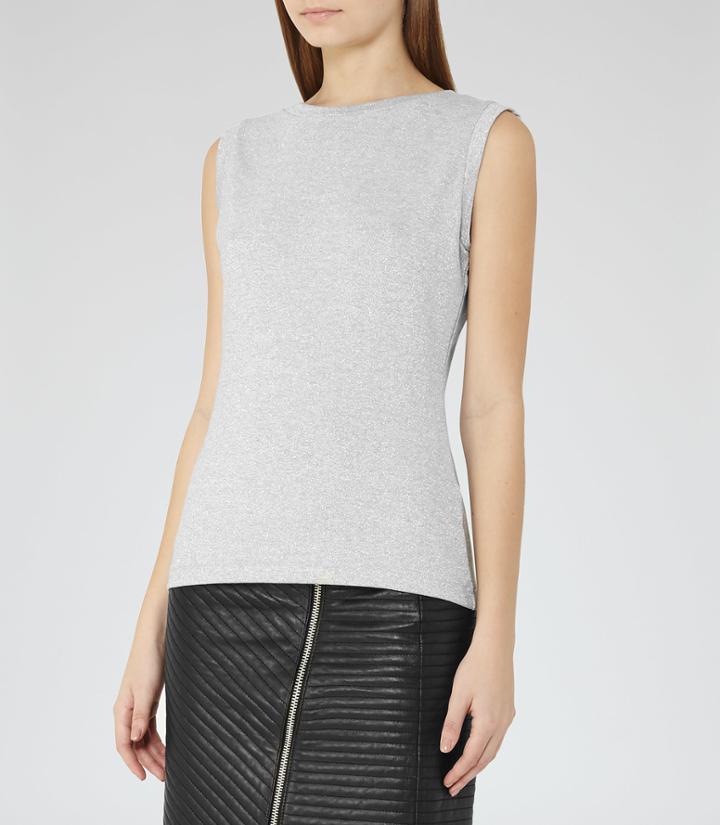 Reiss Jena - Metallic Tank Top In Grey, Womens, Size Xs
