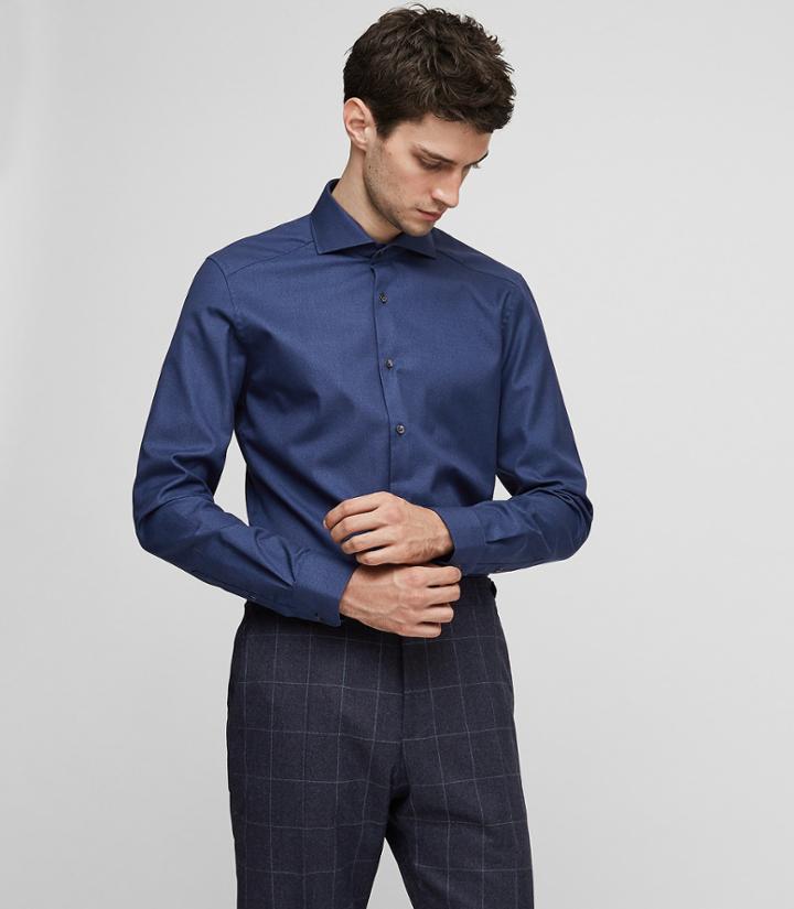 Reiss Shaffer - Slim Melange Shirt In Blue, Mens, Size Xs