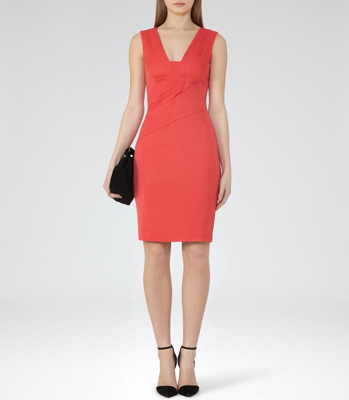 Reiss Aleana - Womens Fitted Dress In Red, Size 12