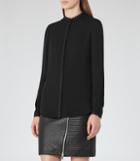 Reiss Marissa - Lace Trim Shirt In Black, Womens, Size 0