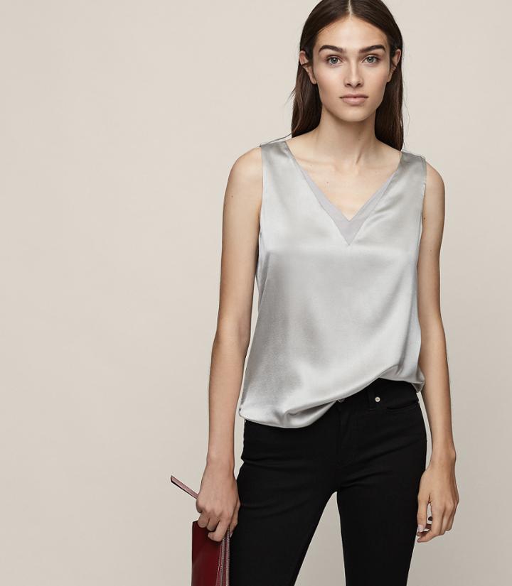 Reiss Coraline - Silk Front Tank Top In Grey, Womens, Size Xs