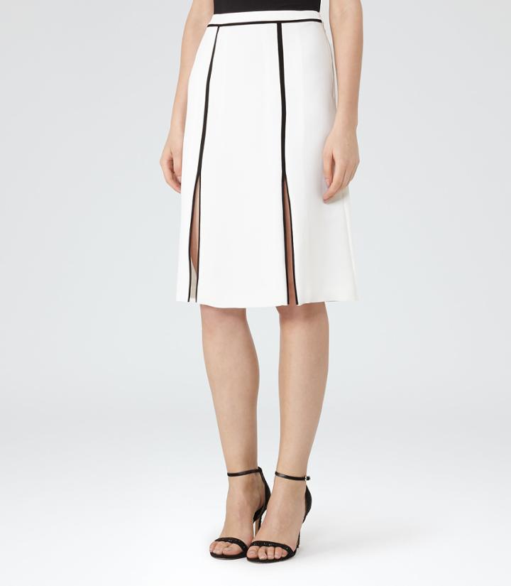 Reiss Ennis - Slit-front Midi Skirt In White, Womens, Size 0