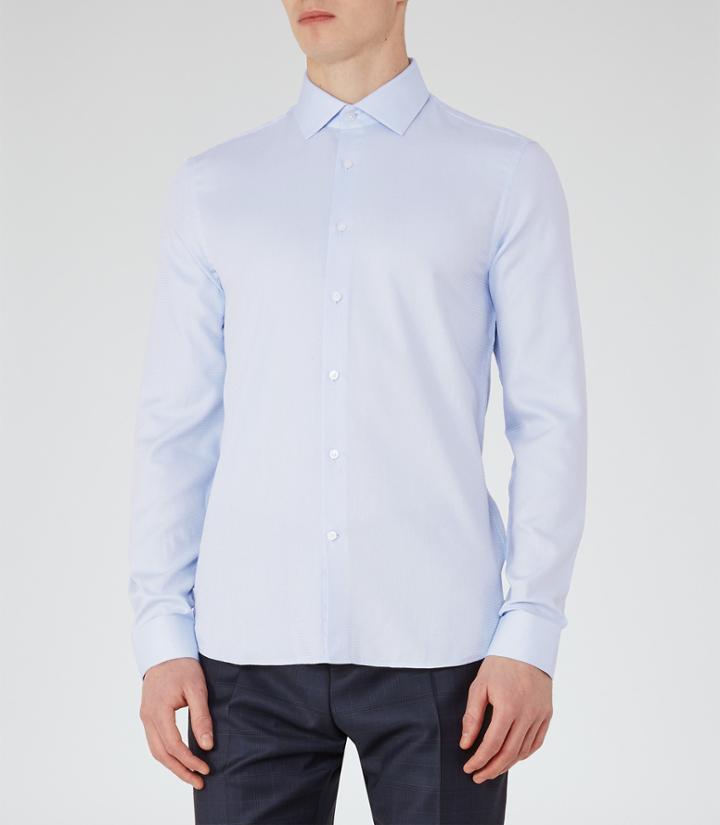 Reiss Time - Mens Slim-fit Textured Shirt In Blue, Size Xs
