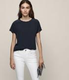 Reiss Tia - Silk Front T-shirt In Blue, Womens, Size S