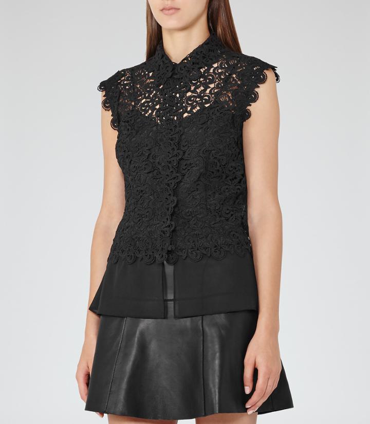 Reiss Nikki - Womens Sheer Lace Top In Black, Size 6