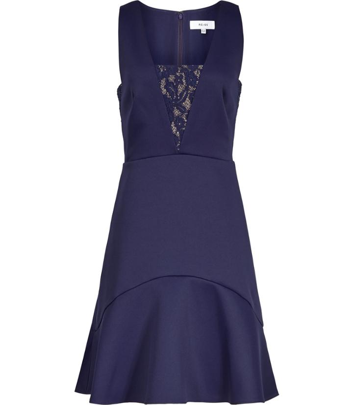 Reiss Hudson - Womens Lace-insert Dress In Blue, Size 4