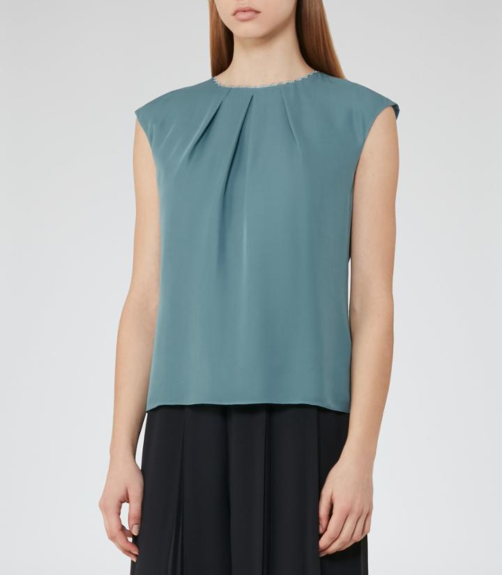 Reiss Sylvia - Button-back Tank Top In Blue, Womens, Size 2