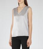 Reiss Fi - Silk-front Tank Top In Grey, Womens, Size Xs