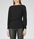 Reiss Nina - Womens Draped Long-sleeved Top In Black, Size 4