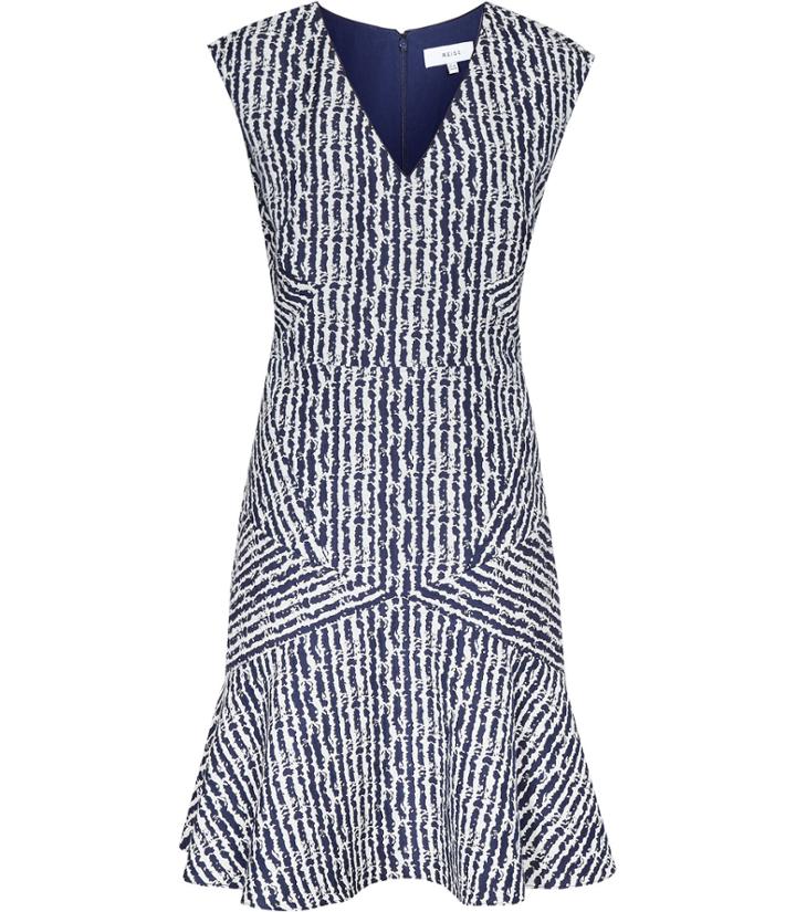 Reiss Gilles - Womens Jacquard Fit And Flare Dress In Blue, Size 4