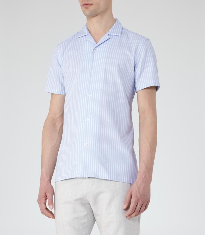 Reiss Vixen - Textured Stripe Shirt In Blue, Mens, Size Xs