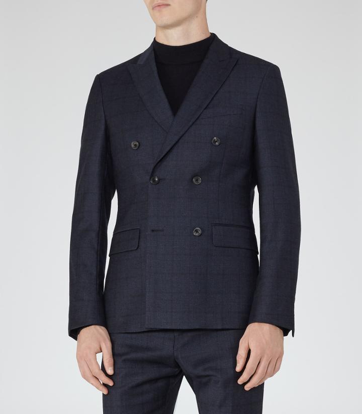 Reiss Hour B - Mens Slim Double-breasted Blazer In Blue, Size 38