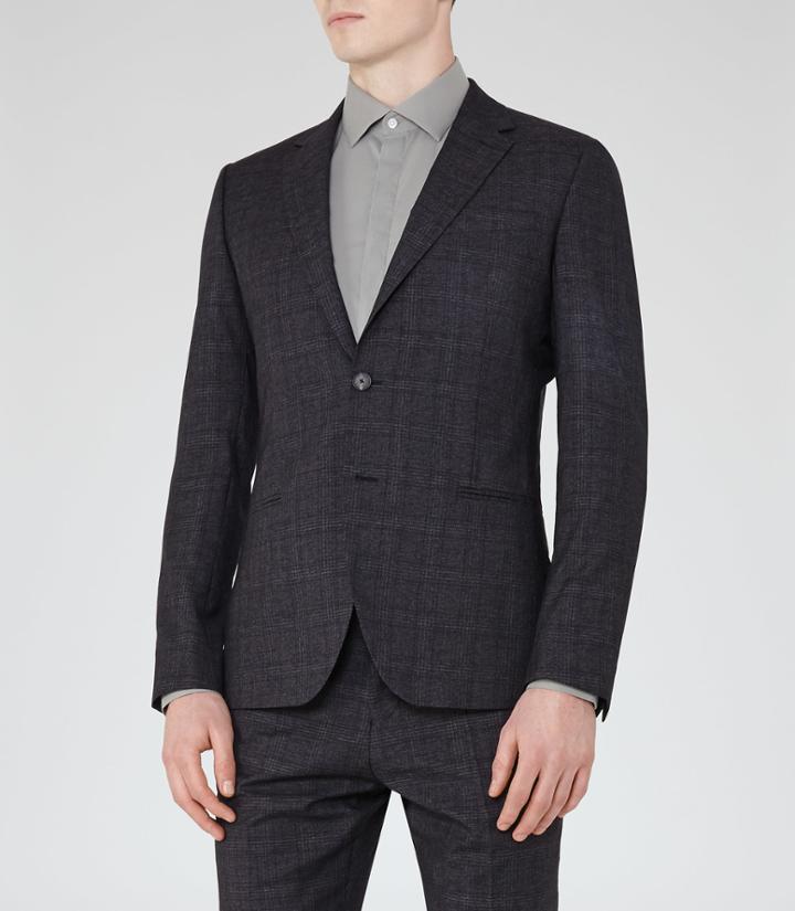 Reiss Hank B - Mens Checked Slim Blazer In Blue, Size 36