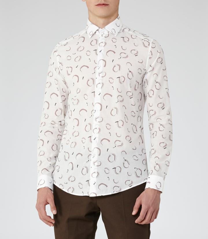 Reiss Halston - Mens Abstract Print Shirt In White, Size S
