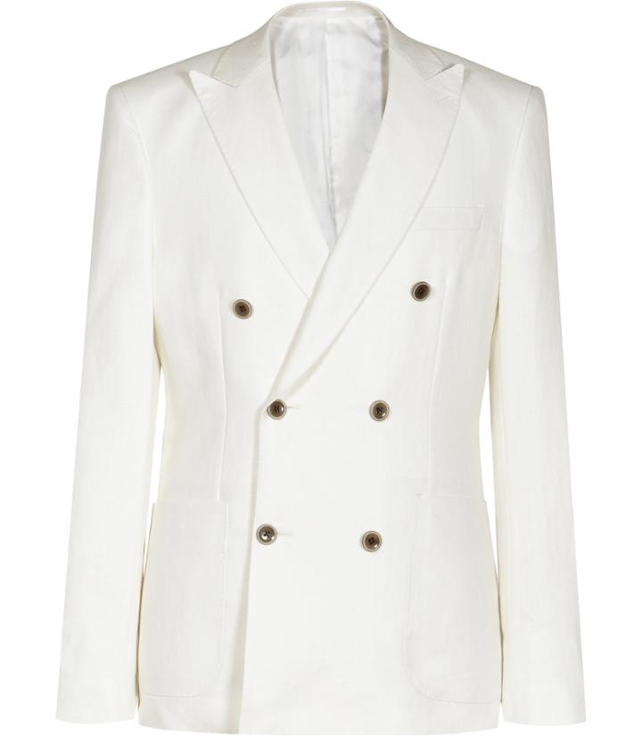 Reiss Pope B - Mens Linen Double-breasted Blazer In White, Size 36