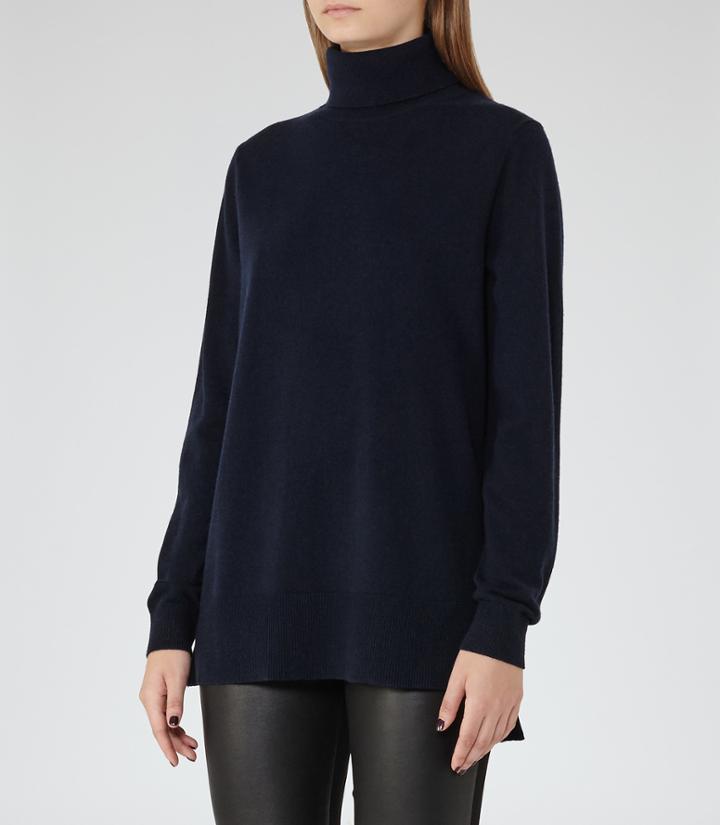 Reiss Ina - Womens Cashmere-blend Roll-neck Jumper In Blue, Size S