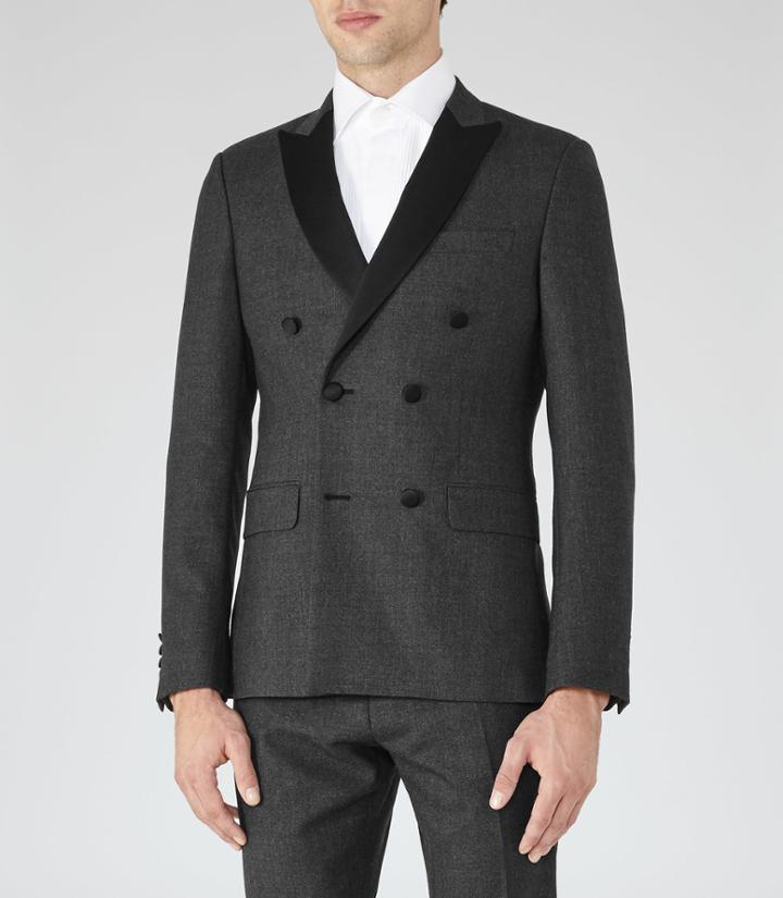Reiss Marquee B - Mens Wool Tuxedo Blazer In Grey, Size 36
