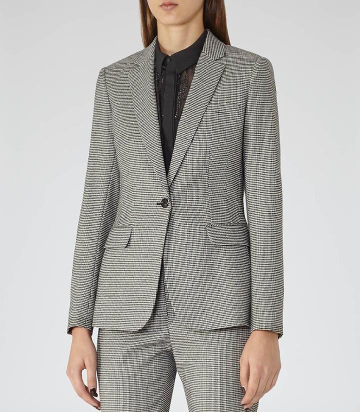 Reiss Azalea Jacket - Womens Houndstooth Blazer In White, Size 6
