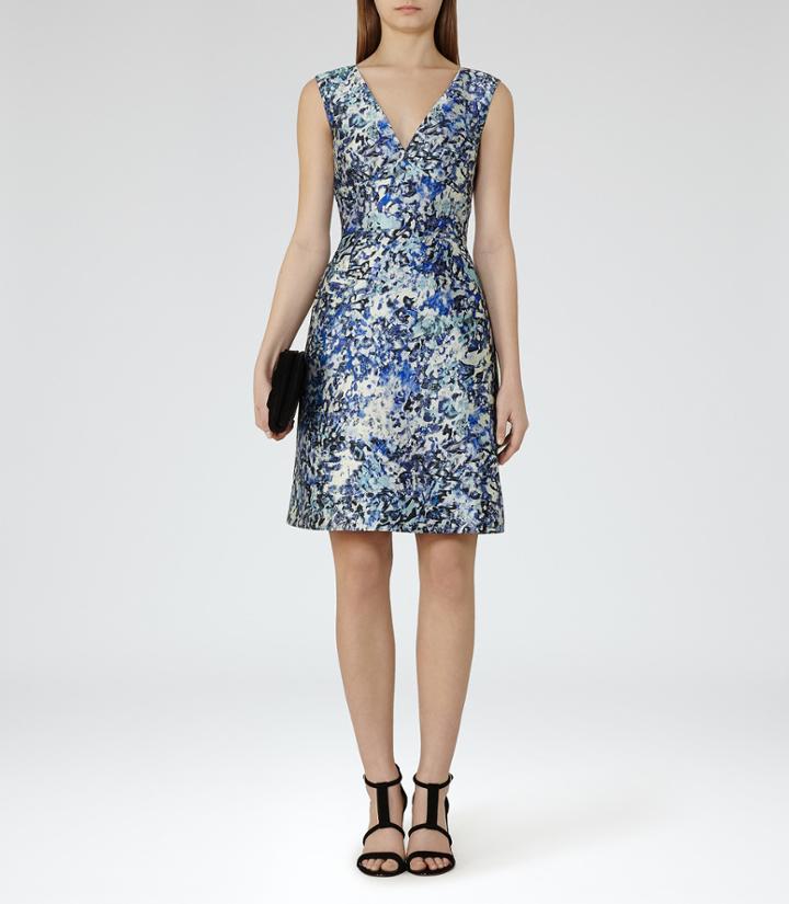 Reiss Allium - Womens Printed Dress In Blue, Size 6