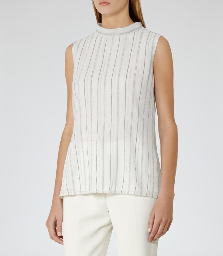 Reiss Jolie - Womens Striped Plisse Top In White, Size Xs