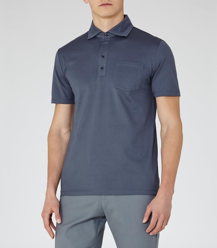 Reiss Spirito - Mens Pique Cotton Polo Shirt In Blue, Size L