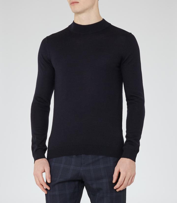 Reiss Windsor - High-neck Cotton Jumper In Blue, Mens, Size S