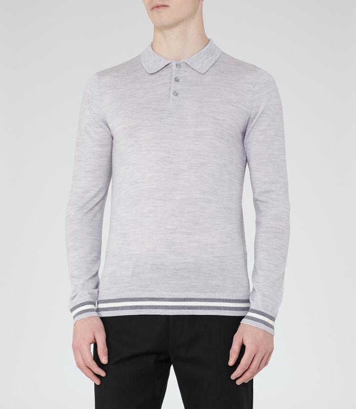 Reiss Antonio - Mens Piped Wool Polo Shirt In Grey, Size Xs