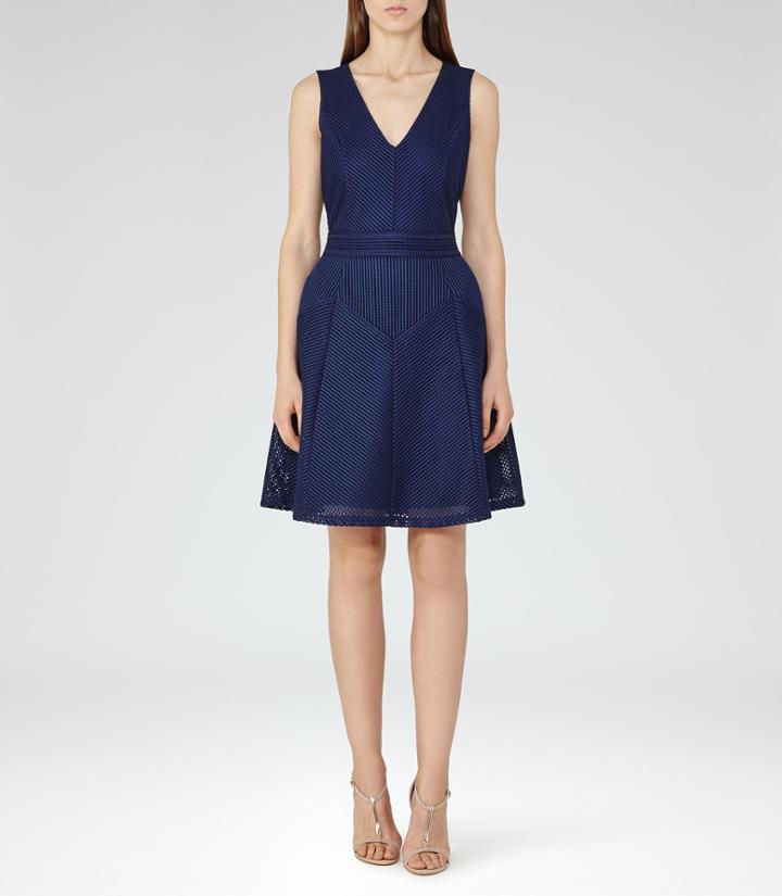 Reiss Topaz - Womens Textured Fit And Flare Dress In Blue, Size 4