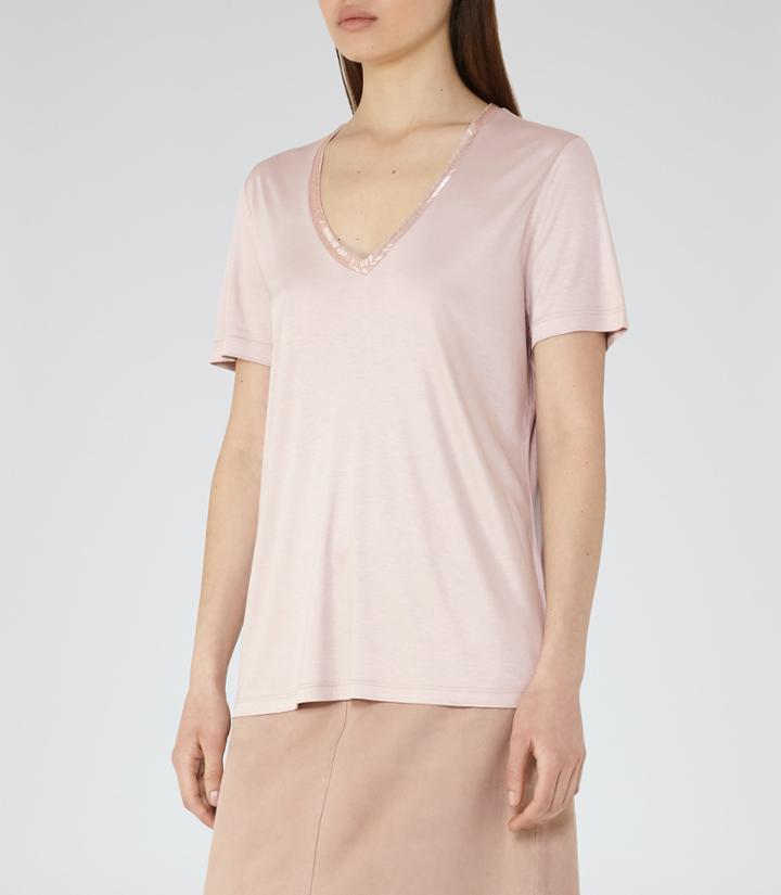 Reiss Kim - Bead-detail T-shirt In Orange, Womens, Size S