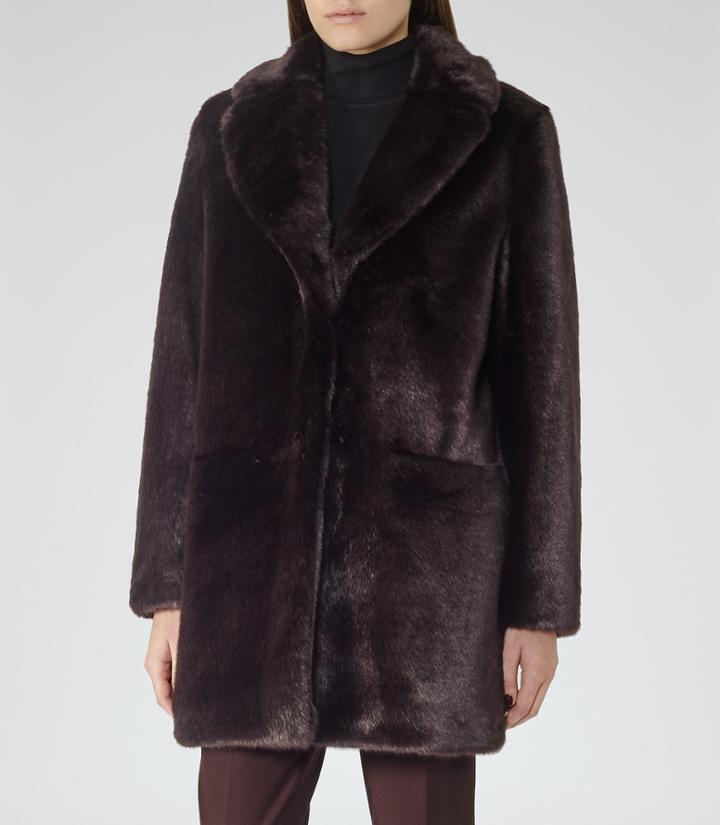 Reiss Alba - Womens Faux-fur Coat In Red, Size M