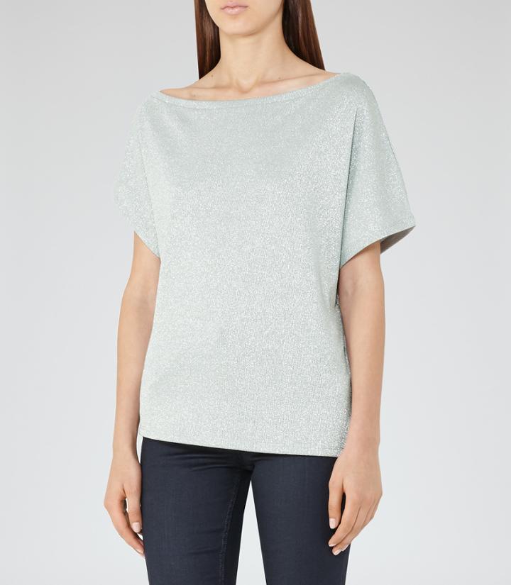Reiss Maison - Womens Metallic Top In Blue, Size L