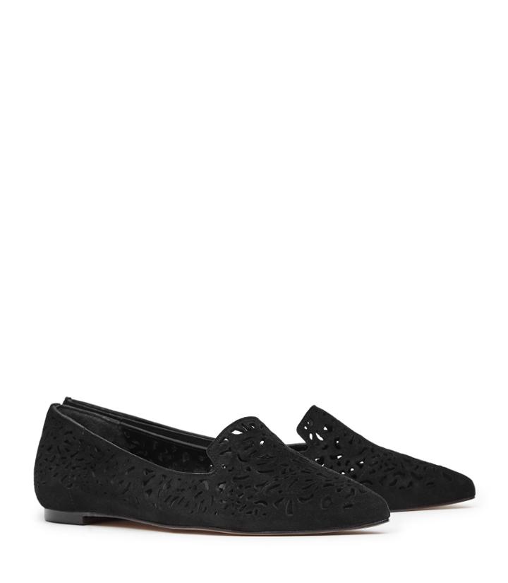 Reiss Peggie - Womens Laser-cut Suede Shoes In Black, Size 4