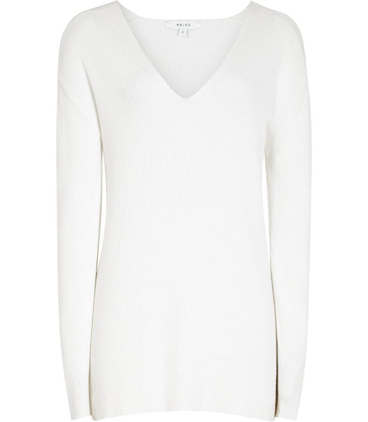 Reiss Harlow - Womens Rib-detail Jumper In White, Size Xs