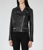 Reiss Frith - Womens Quilted Leather Biker Jacket In Black, Size 6