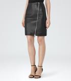 Reiss Azure - Womens Quilted Leather Pencil Skirt In Black, Size 4