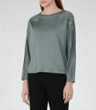 Reiss Ashleigh - Embroidery Detail Top In Green, Womens, Size S