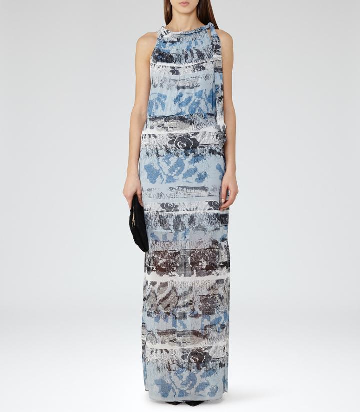 Reiss Ezra - Womens Printed Maxi Dress In Blue, Size 6