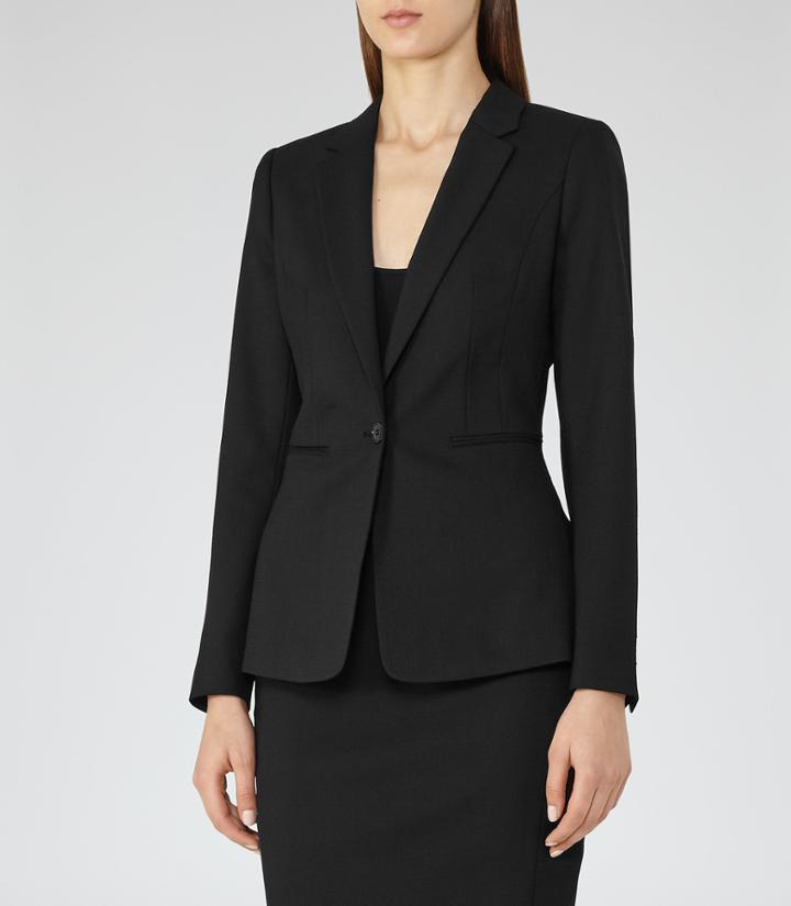 Reiss Dartmouth Jacket - Womens Textured Single-breasted Blazer In Black, Size 6