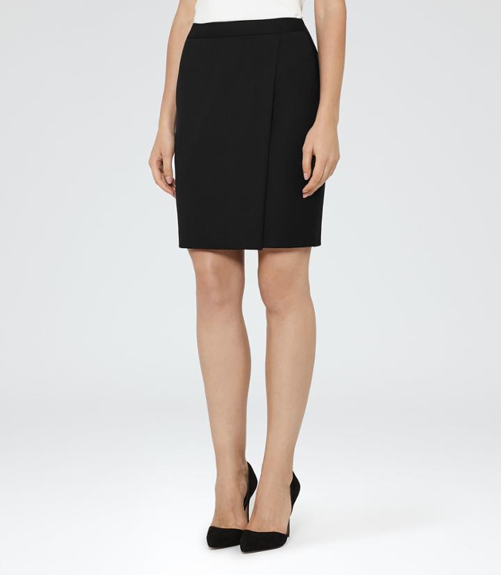 Reiss Huxley Wrap Skirt - Womens Tailored Wrap Skirt In Black, Size 4
