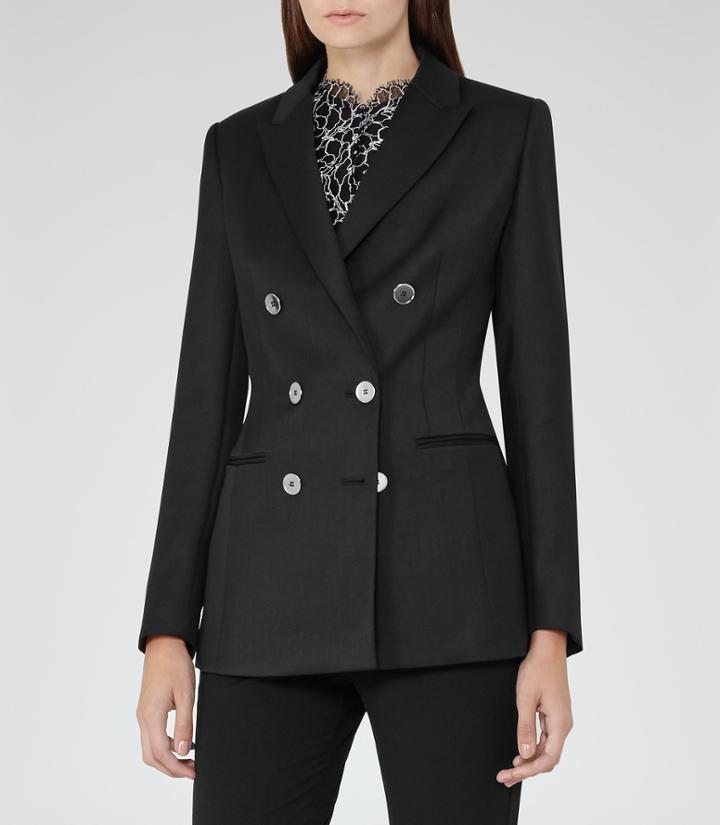 Reiss Tahlia - Double-breasted Blazer In Black, Womens, Size 6