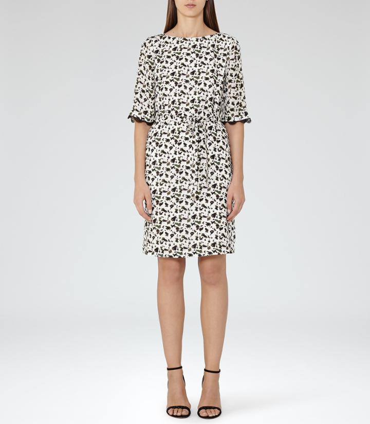 Reiss Noemie - Womens Printed Dress In Cream, Size 6