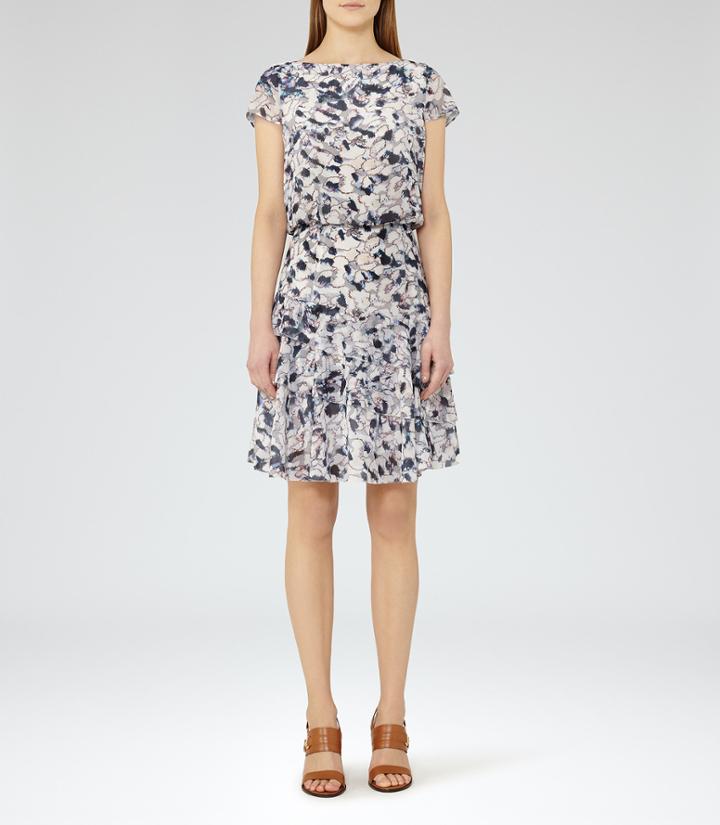 Reiss Annah - Printed Tiered Dress In Pink, Womens, Size 0