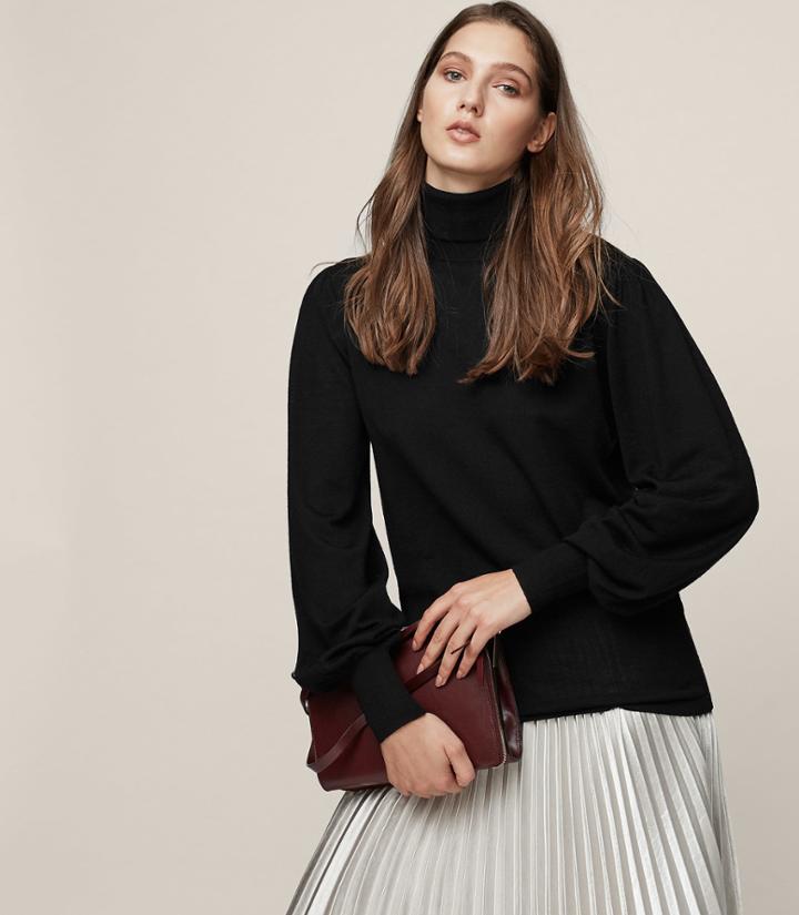 Reiss Caroline - Wool Roll-neck Jumper In Black, Womens, Size 0