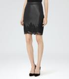 Reiss Riviera - Womens Leather And Lace Pencil Skirt In Black, Size 6